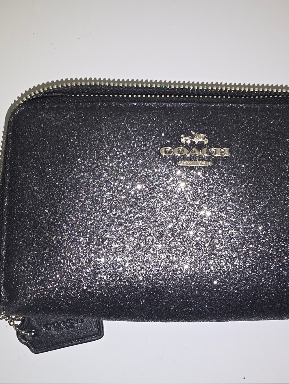Coach Black Glitter Zip Wristlet Wallet with Gold Logo - Picture 3 of 9